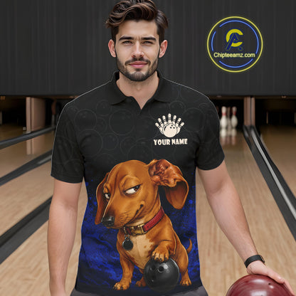 Custom Sly Dachshund Bowling Men Polo Shirt, Personalized Bowling Team Name Dog Lover Bowler Gift  NHT1506