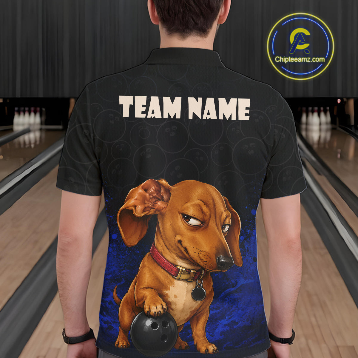 Custom Sly Dachshund Bowling Men Polo Shirt, Personalized Bowling Team Name Dog Lover Bowler Gift  NHT1506