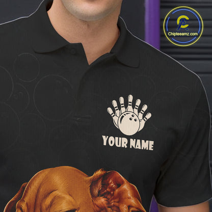 Custom Sly Dachshund Bowling Men Polo Shirt, Personalized Bowling Team Name Dog Lover Bowler Gift  NHT1506