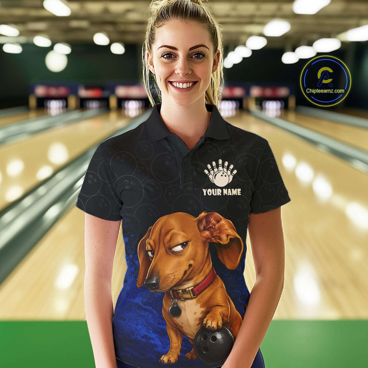Custom Sly Dachshund Bowling Women Polo Shirt, Personalized Bowling Team Name Dog Lover Bowler Gift  NHT1506