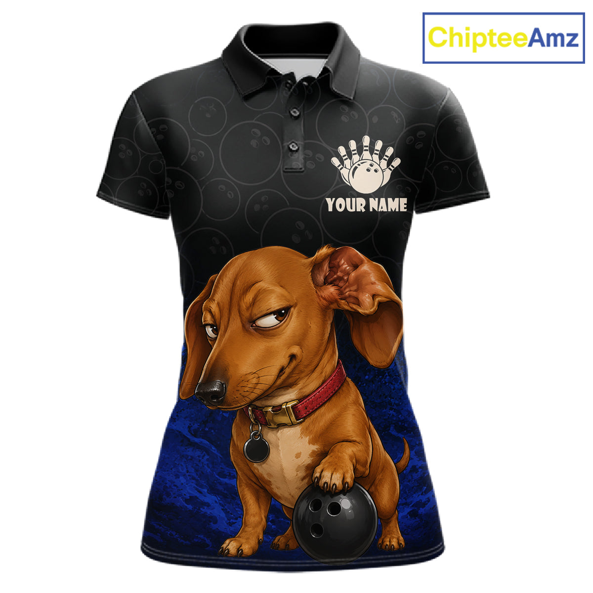 Custom Sly Dachshund Bowling Women Polo Shirt, Personalized Bowling Team Name Dog Lover Bowler Gift  NHT1506