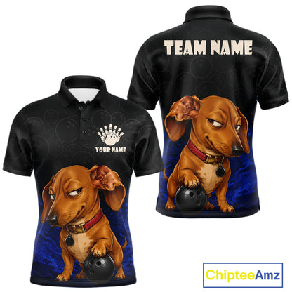 Custom Sly Dachshund Bowling Men Polo Shirt, Personalized Bowling Team Name Dog Lover Bowler Gift  NHT1506