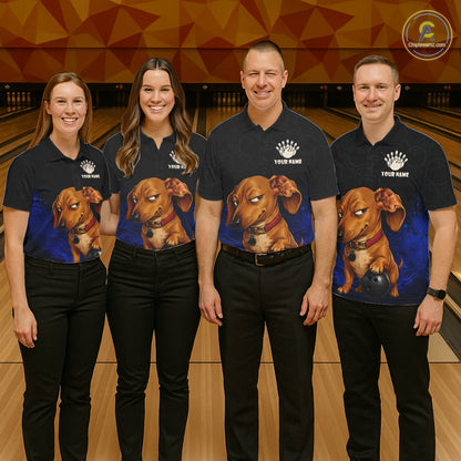 Custom Sly Dachshund Bowling Women Polo Shirt, Personalized Bowling Team Name Dog Lover Bowler Gift  NHT1506