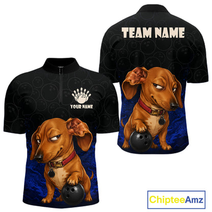 Custom Sly Dachshund Bowling Men Polo Shirt, Personalized Bowling Team Name Dog Lover Bowler Gift  NHT1506