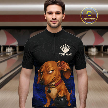 Custom Sly Dachshund Bowling Men Polo Shirt, Personalized Bowling Team Name Dog Lover Bowler Gift  NHT1506