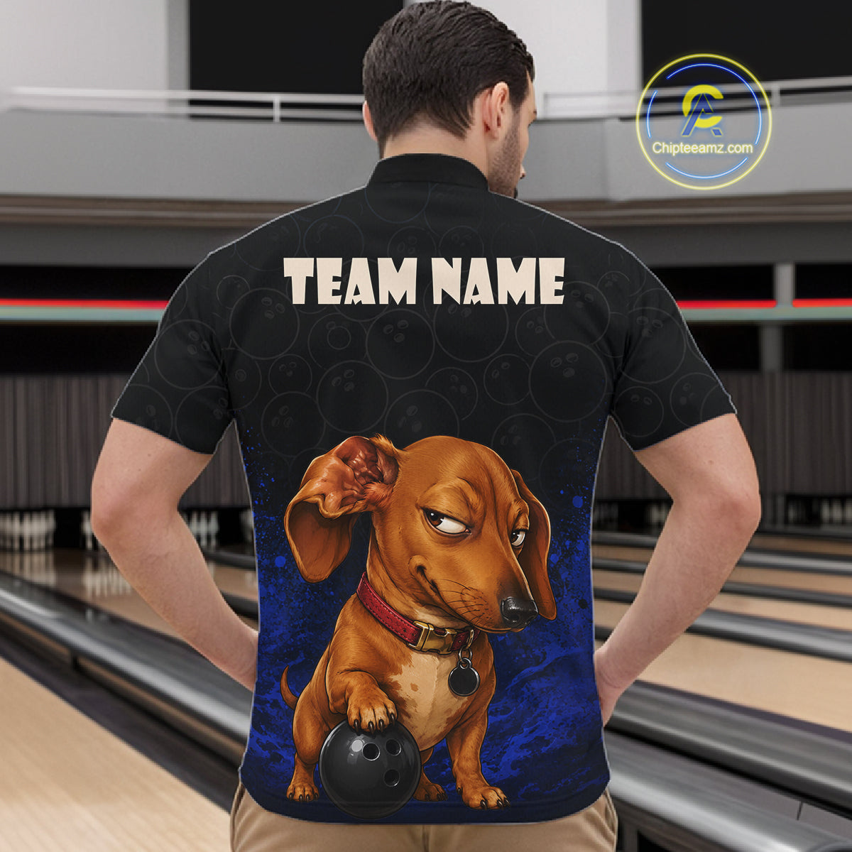 Custom Sly Dachshund Bowling Men Polo Shirt, Personalized Bowling Team Name Dog Lover Bowler Gift  NHT1506