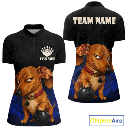 Custom Sly Dachshund Bowling Women Polo Shirt, Personalized Bowling Team Name Dog Lover Bowler Gift  NHT1506