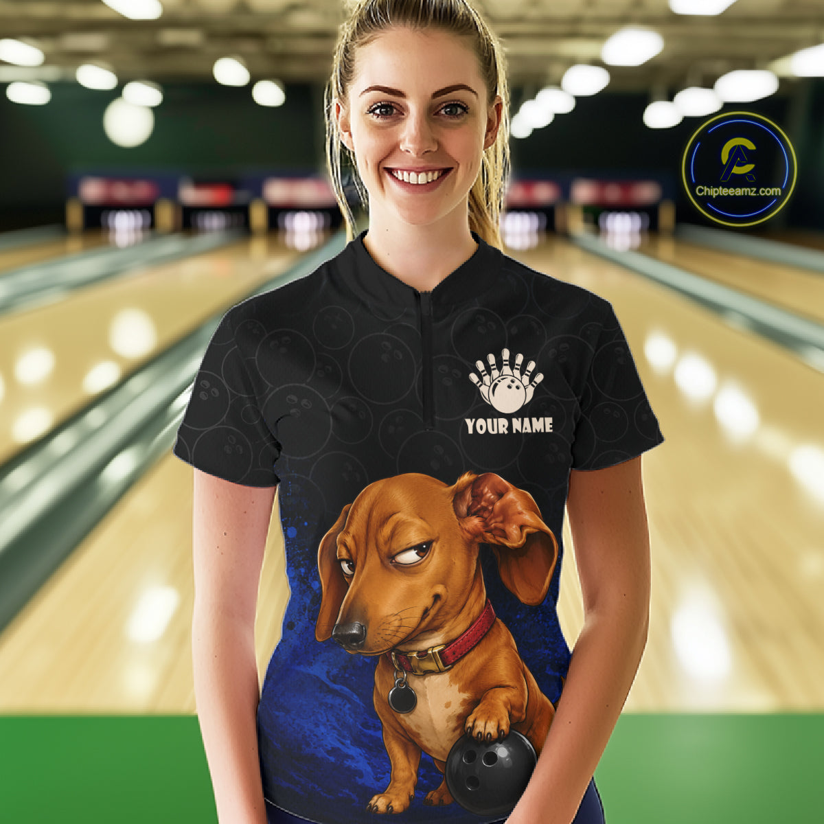 Custom Sly Dachshund Bowling Women Polo Shirt, Personalized Bowling Team Name Dog Lover Bowler Gift  NHT1506