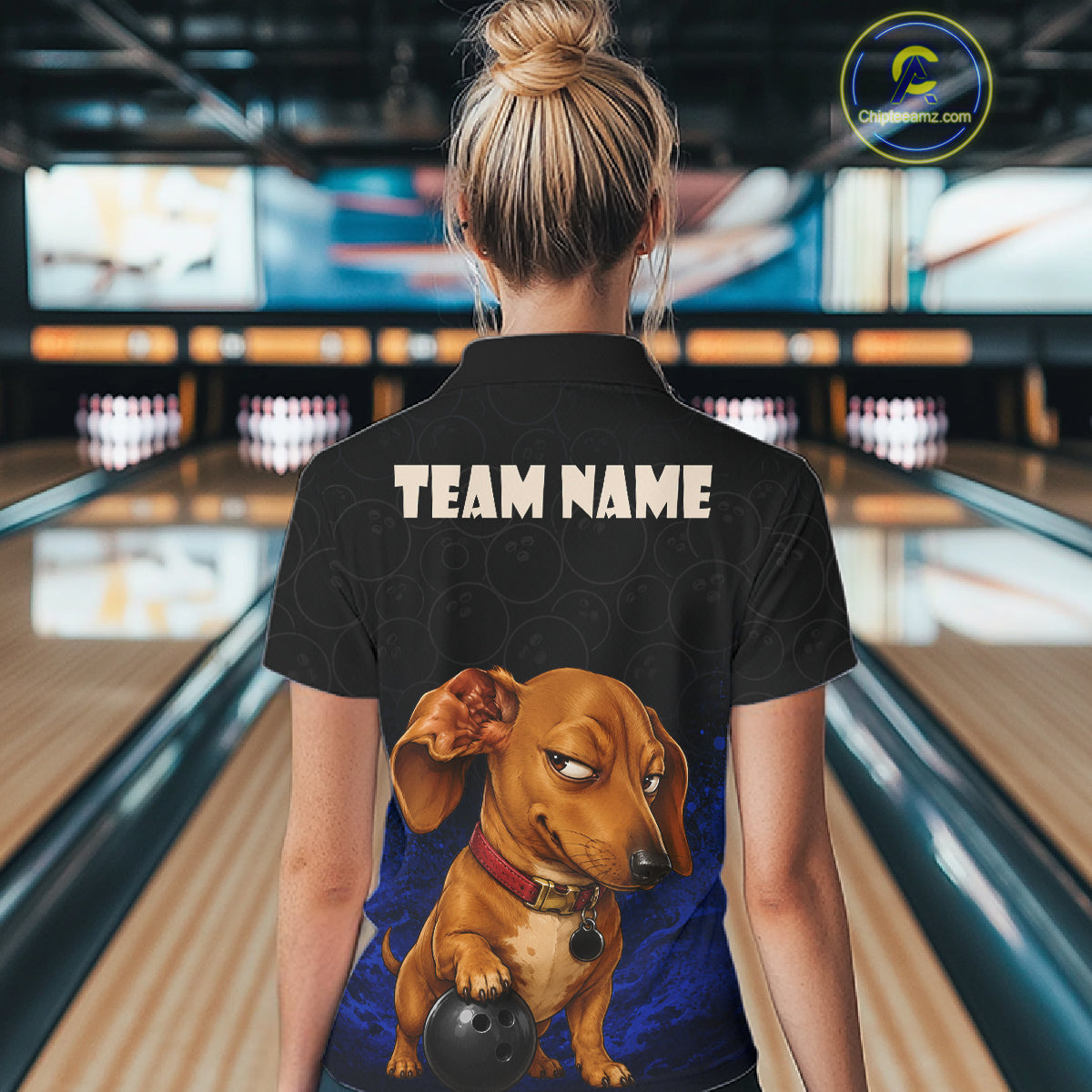 Custom Sly Dachshund Bowling Women Polo Shirt, Personalized Bowling Team Name Dog Lover Bowler Gift  NHT1506