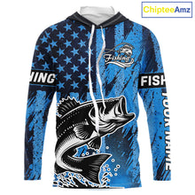 Load image into Gallery viewer, Bass Fishing American Camo Custom Name UV Protection Long Sleeves Hooded Shirt, Bass Fishing Jersey NHT530