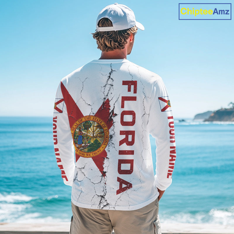 Florida Fishing Shirt Patriotic Florida Flag Long Sleeve UV Protection Fishing Jersey