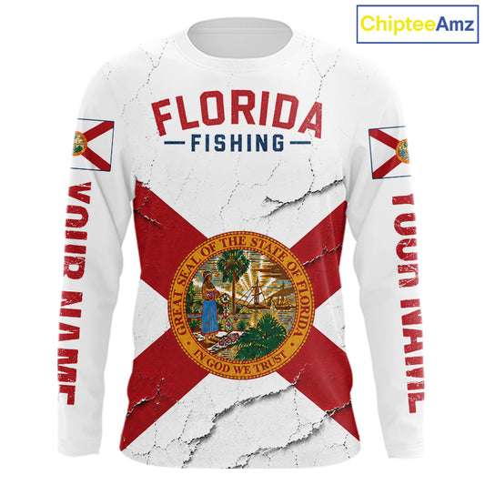 Florida Fishing Shirt Patriotic Florida Flag Long Sleeve UV Protection Fishing Jersey