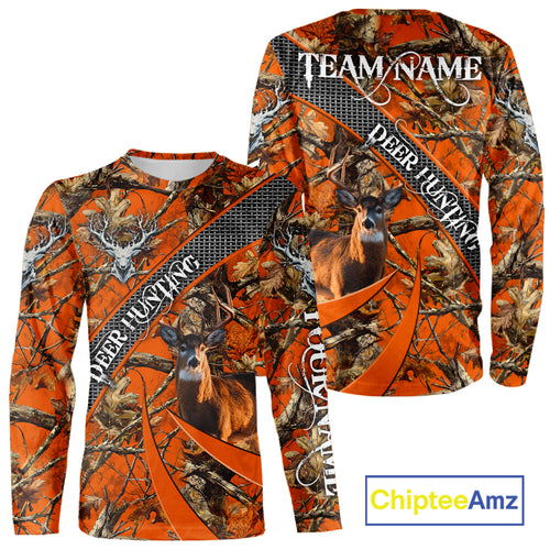 Orange Camo Deer Hunting Shirt 3D All Over Print Personalized Team Name Gift for Hunters NHT12
