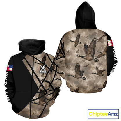 Personalized Goose Hunting Camo Flying Geese American Flag Waterfowl Hunter Custom Name Gift NHT1363