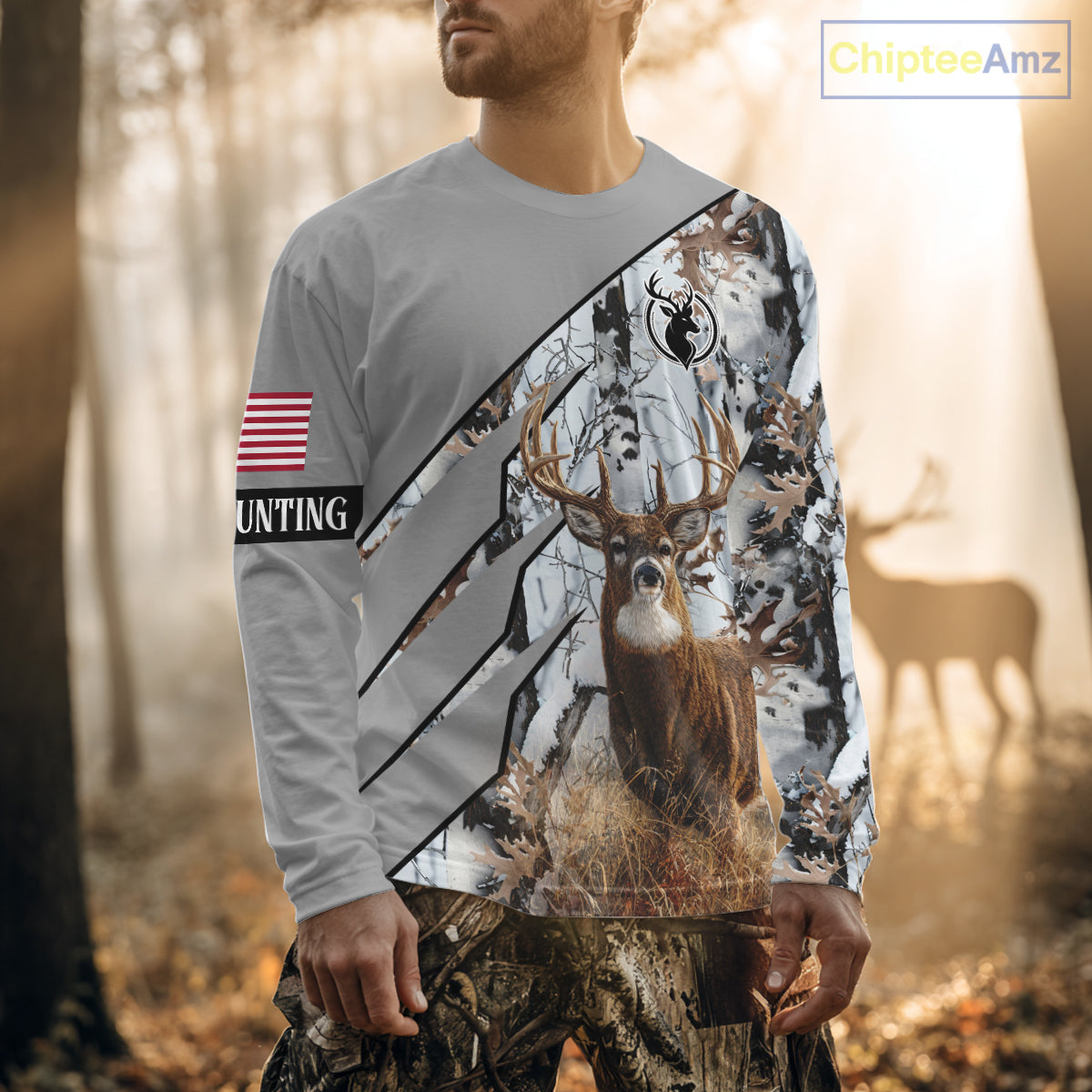 Snowfall Deer Hunting 3D All Over Print Winter Camo Shirt Custom Name For Big Game Hunters NHT214