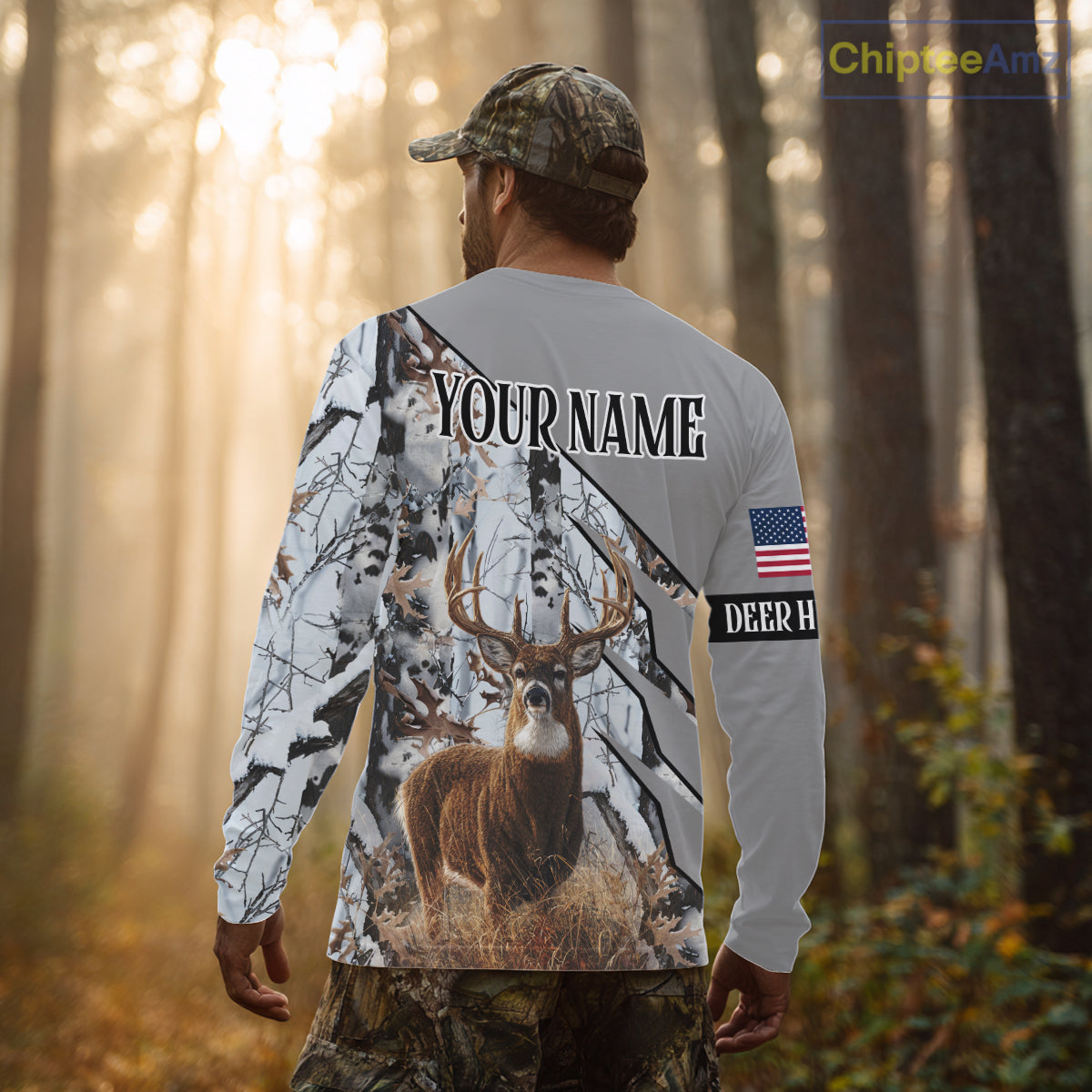 Snowfall Deer Hunting 3D All Over Print Winter Camo Shirt Custom Name For Big Game Hunters NHT214