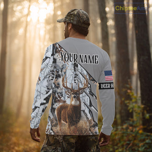 Snowfall Deer Hunting 3D All Over Print Winter Camo Shirt Custom Name For Big Game Hunters NHT214