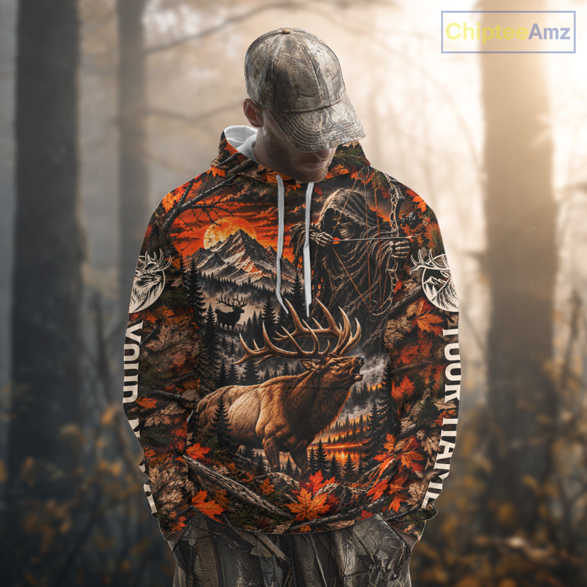 Elk Grim Reaper Hunting Long Sleeve Shirt Custom Autumn Mountain Performance Jersey NHT1686