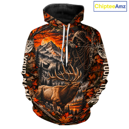Elk Grim Reaper Hunting Long Sleeve Shirt Custom Autumn Mountain Performance Jersey NHT1686