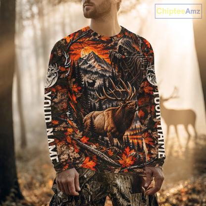 Elk Grim Reaper Hunting Long Sleeve Shirt Custom Autumn Mountain Performance Jersey NHT1686