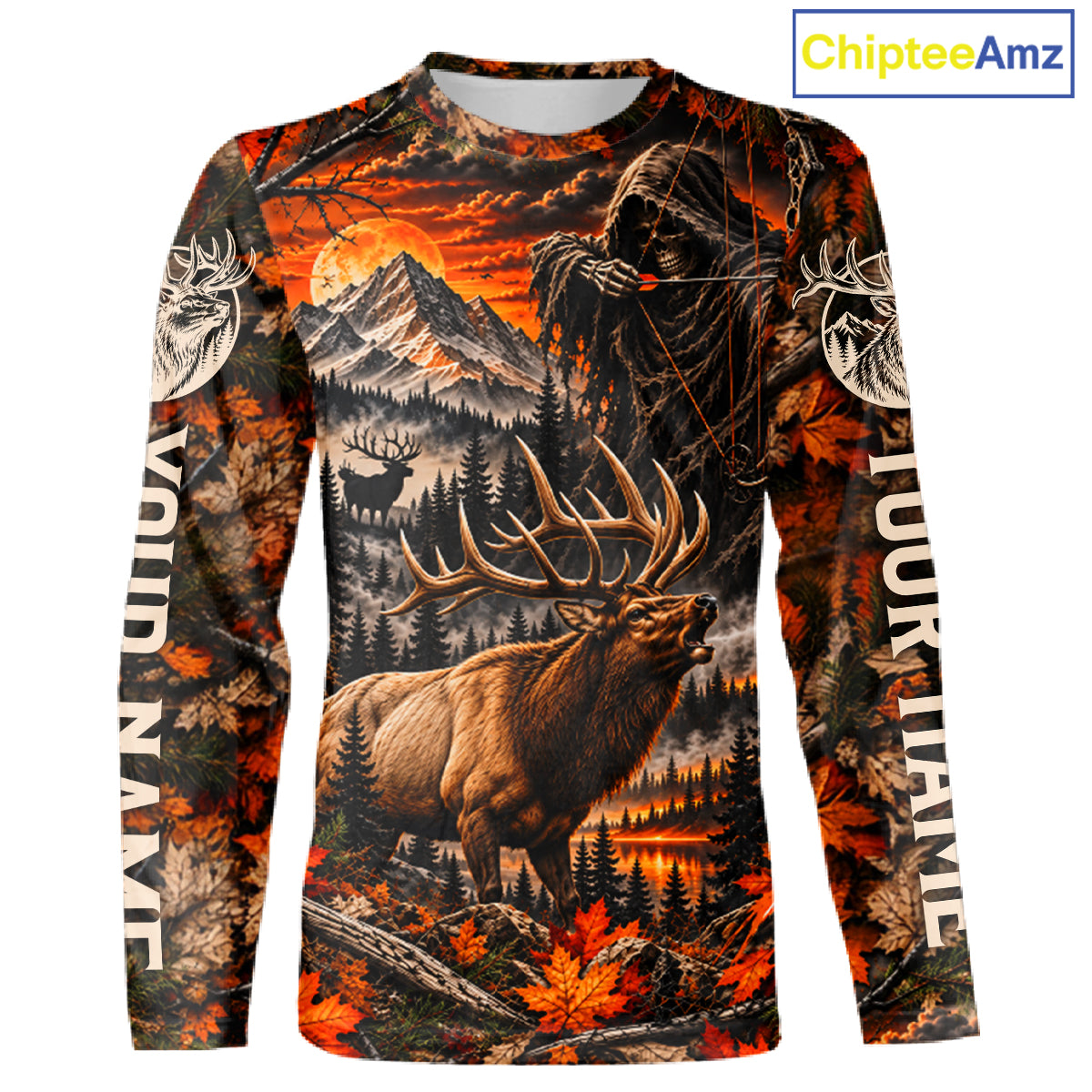 Elk Grim Reaper Hunting Long Sleeve Shirt Custom Autumn Mountain Performance Jersey NHT1686
