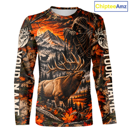 Elk Grim Reaper Hunting Long Sleeve Shirt Custom Autumn Mountain Performance Jersey NHT1686