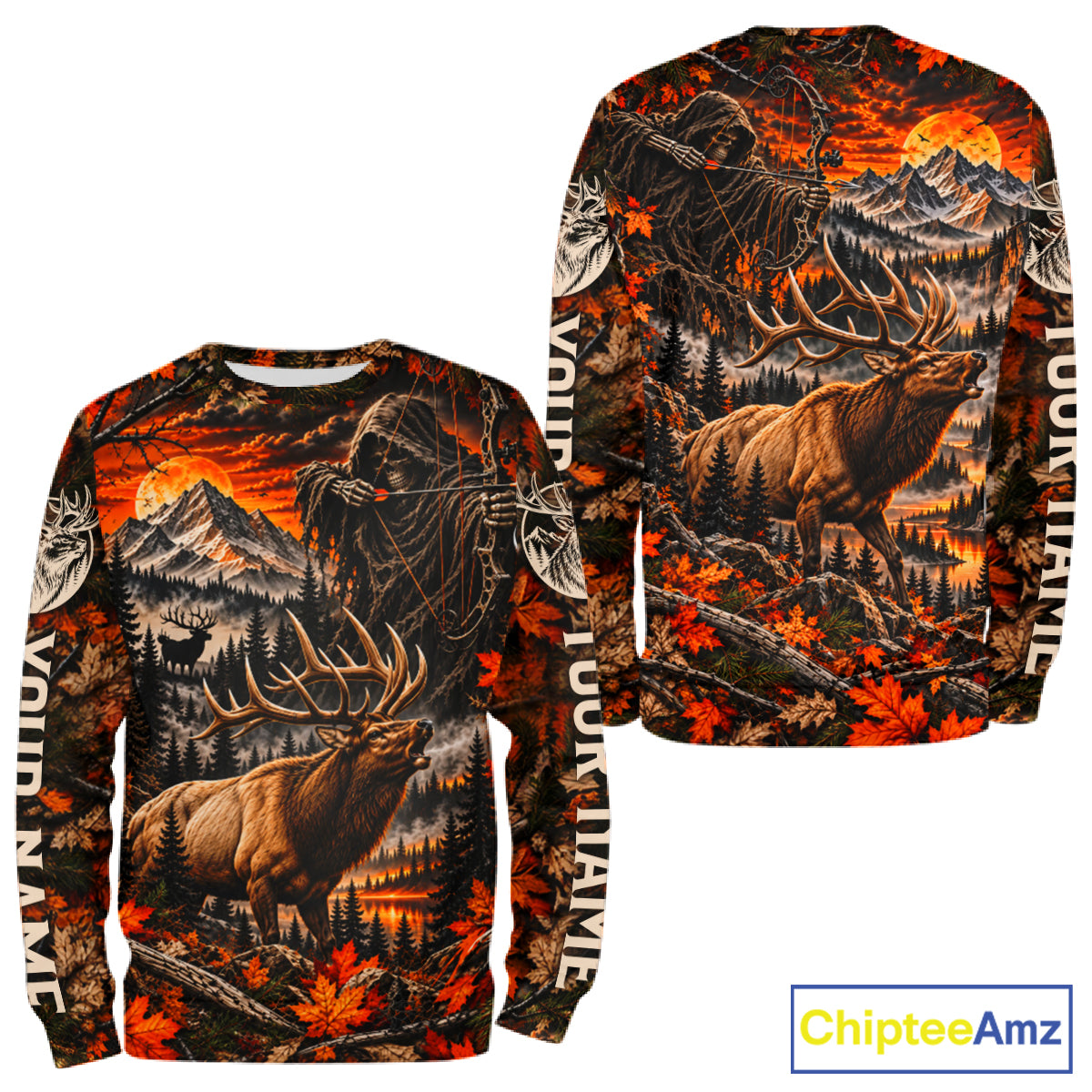 Elk Grim Reaper Hunting Long Sleeve Shirt Custom Autumn Mountain Performance Jersey NHT1686