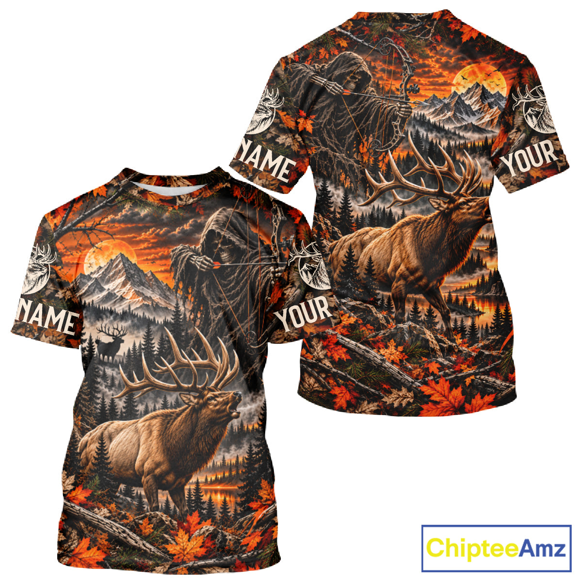 Elk Grim Reaper Hunting Long Sleeve Shirt Custom Autumn Mountain Performance Jersey NHT1686