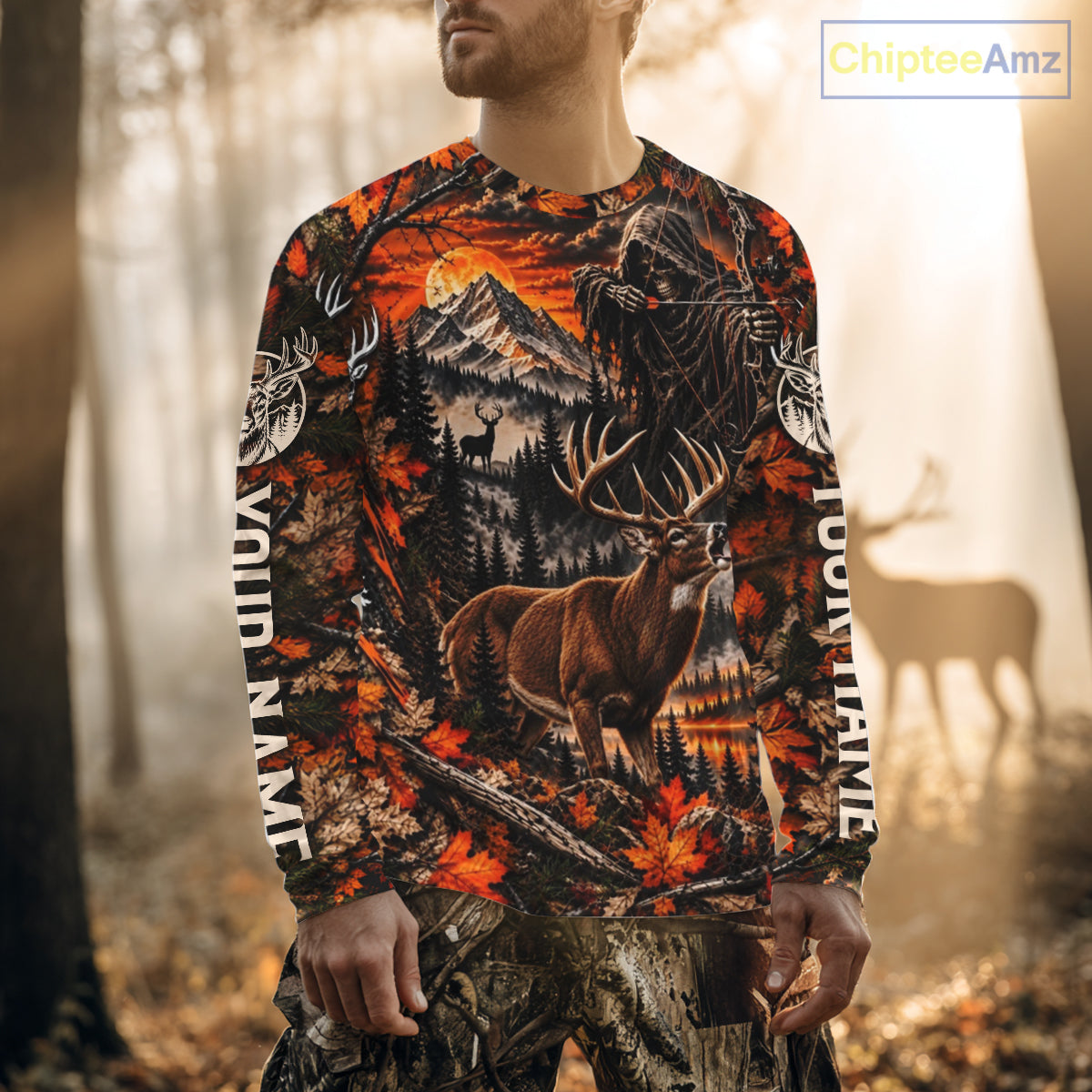 Deer Buck Grim Reaper Hunting Shirt Custom Autumn Mountain Performance Jersey NHT1687