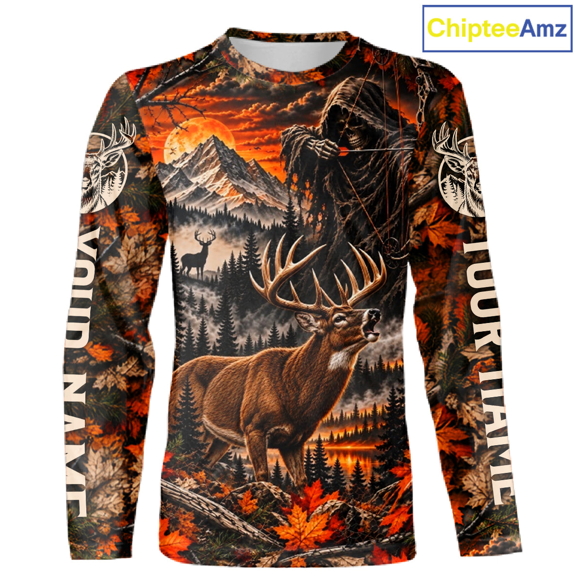 Deer Buck Grim Reaper Hunting Shirt Custom Autumn Mountain Performance Jersey NHT1687