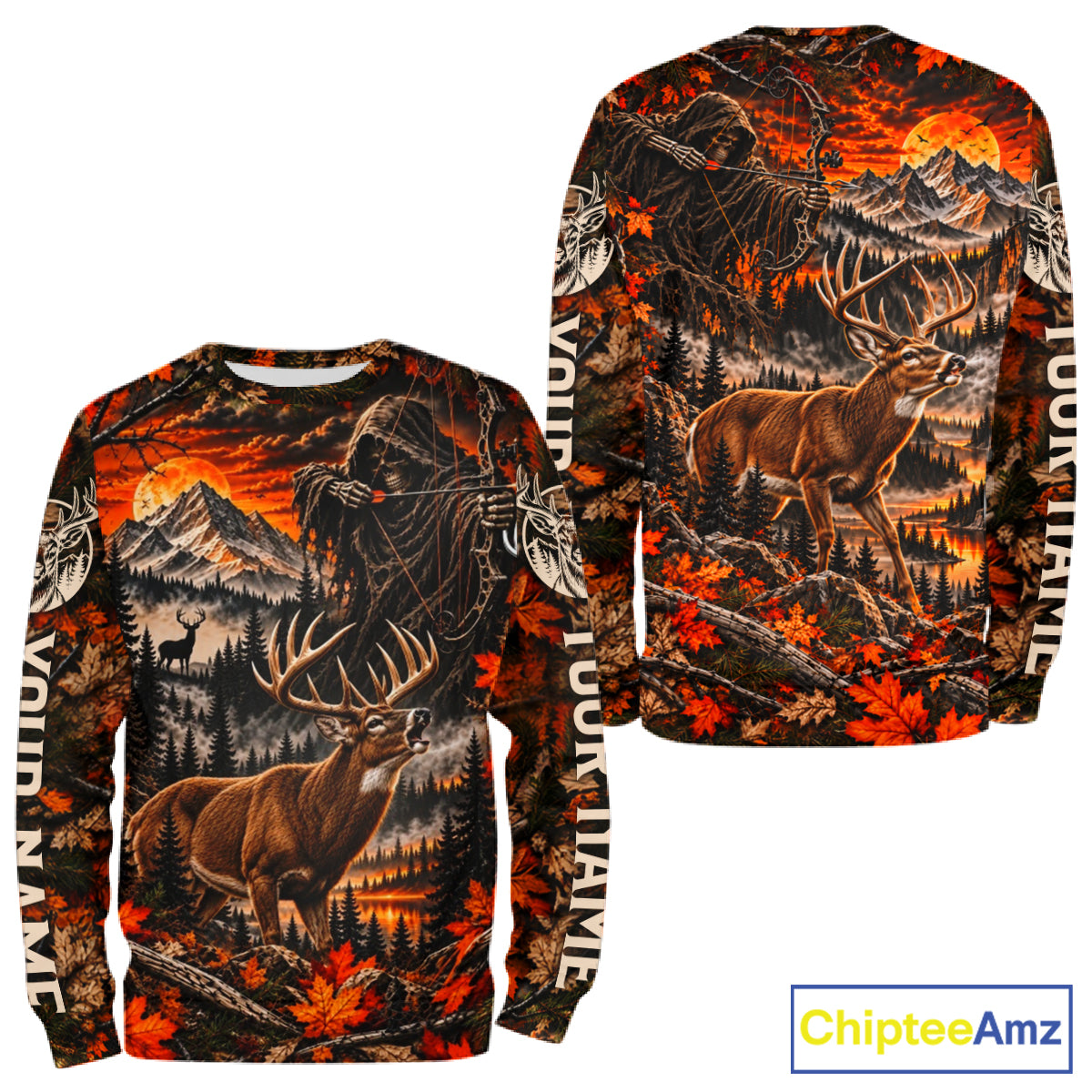 Deer Buck Grim Reaper Hunting Shirt Custom Autumn Mountain Performance Jersey NHT1687