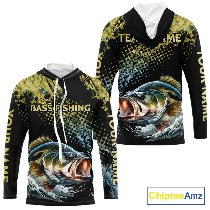 Bass Fishing Shirts Long Sleeve Hooded Sport Style Personalized Name, Team Name NHT401