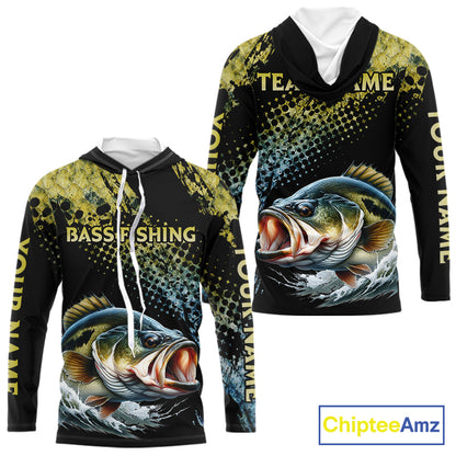 Bass Fishing Shirts Long Sleeve Hooded Sport Style Personalized Name, Team Name NHT401