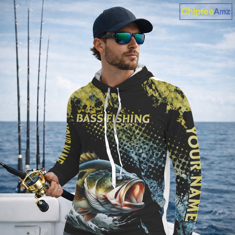 Bass Fishing Shirts Long Sleeve Hooded Sport Style Personalized Name, Team Name NHT401