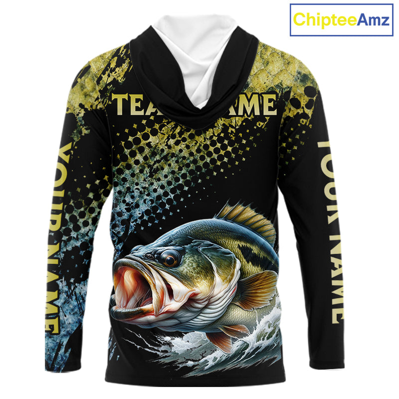 Bass Fishing Shirts Long Sleeve Hooded Sport Style Personalized Name, Team Name NHT401