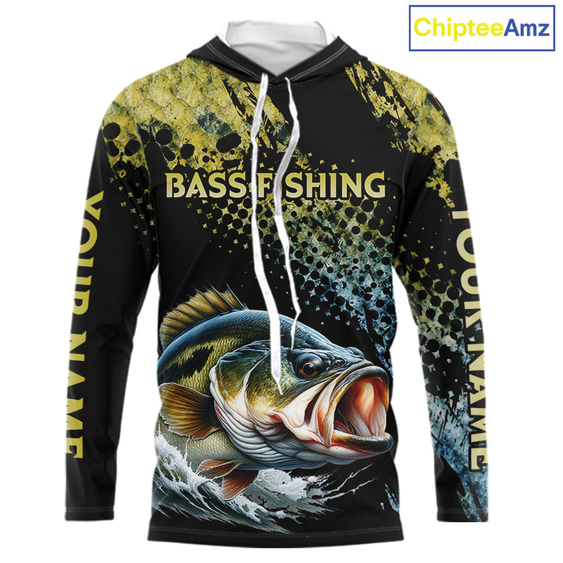 Bass Fishing Shirts Long Sleeve Hooded Sport Style Personalized Name, Team Name NHT401