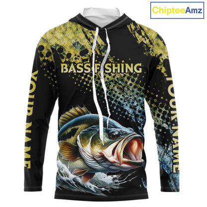 Bass Fishing Shirts Long Sleeve Hooded Sport Style Personalized Name, Team Name NHT401