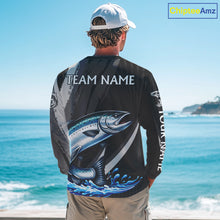 Load image into Gallery viewer, Personalized Black Camo Chinook Salmon Fishing Jerseys, Salmon Long Sleeve Fishing Shirts NHT463