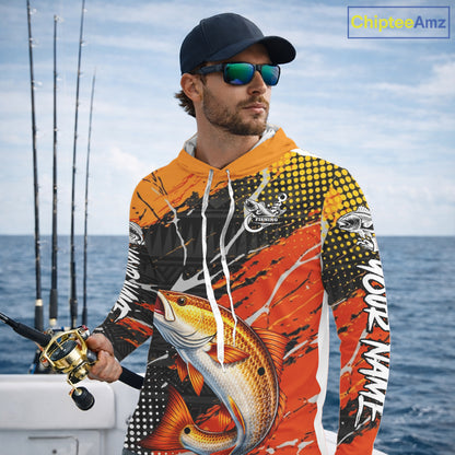 Personalized Redfish Fishing Jerseys, Red Drum Saltwater Tournament Fishing Shirts NHT464