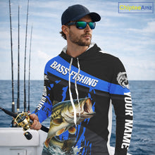 Load image into Gallery viewer, Custom Largemouth Bass Fishing Jerseys, Largemouth Bass Hooded Fishing Shirts Long Sleeve For Men|Blue NHT726