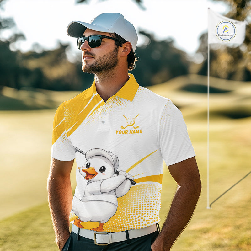 Funny Duck Swing Mens Golf Polo Shirt, Cute Duck Print Shirt, Sporty Animal Golf Gift NHT1220