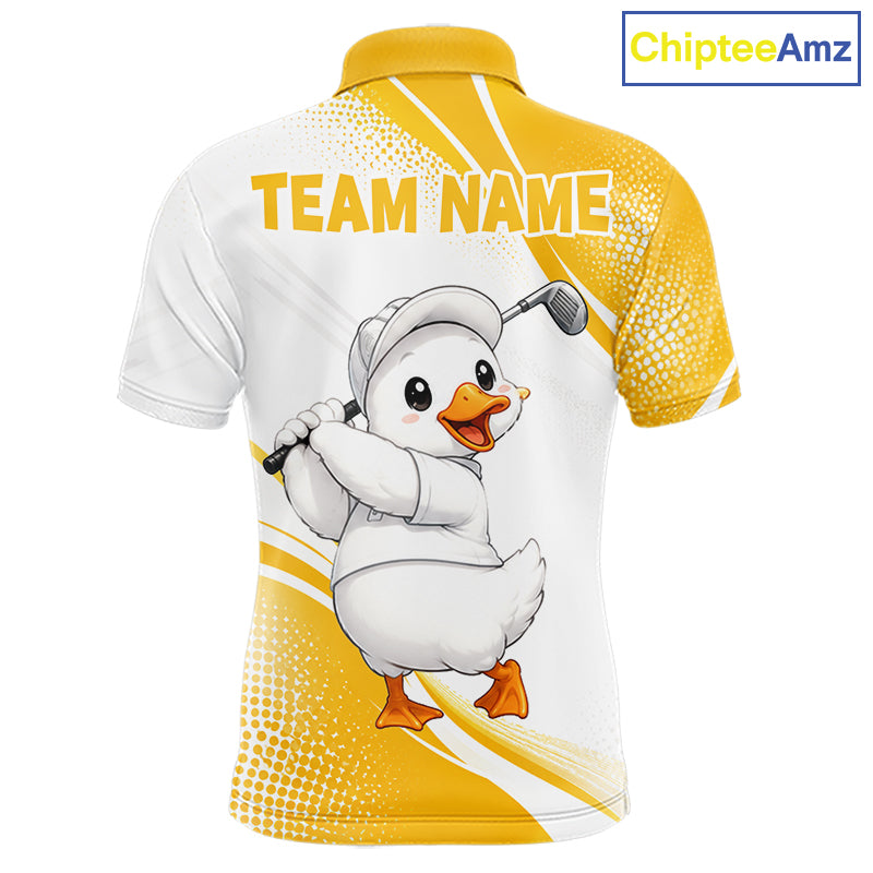 Funny Duck Swing Mens Golf Polo Shirt, Cute Duck Print Shirt, Sporty Animal Golf Gift NHT1220