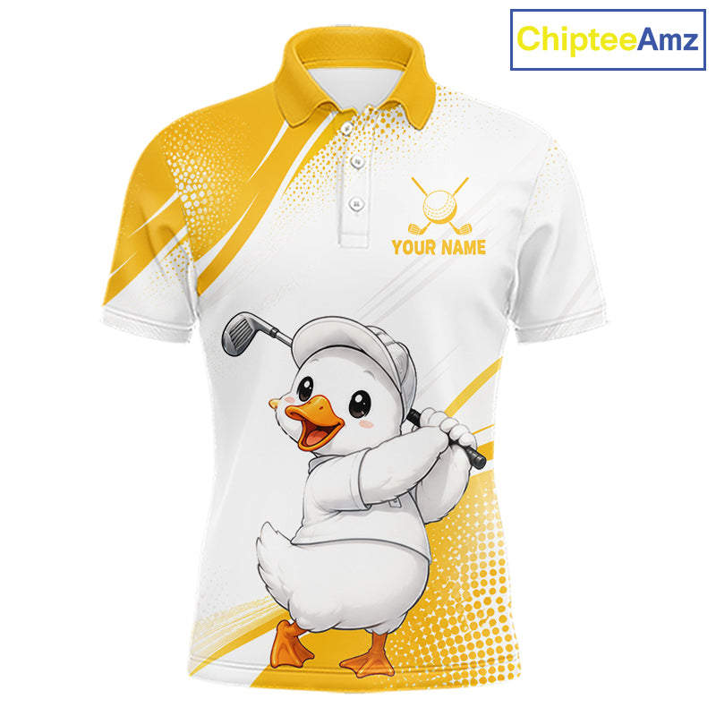 Funny Duck Swing Mens Golf Polo Shirt, Cute Duck Print Shirt, Sporty Animal Golf Gift NHT1220