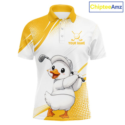 Funny Duck Swing Mens Golf Polo Shirt, Cute Duck Print Shirt, Sporty Animal Golf Gift NHT1220
