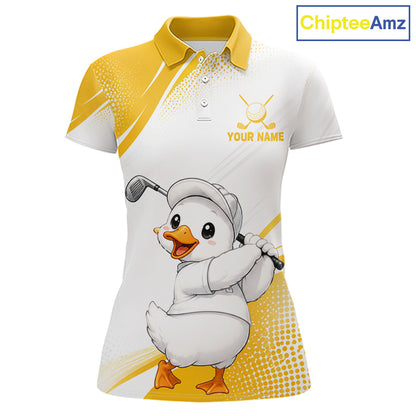 Funny Duck Swing Womens Golf Polo Shirt, Cute Duck Print Shirt, Sporty Animal Golf Gift NHT1220