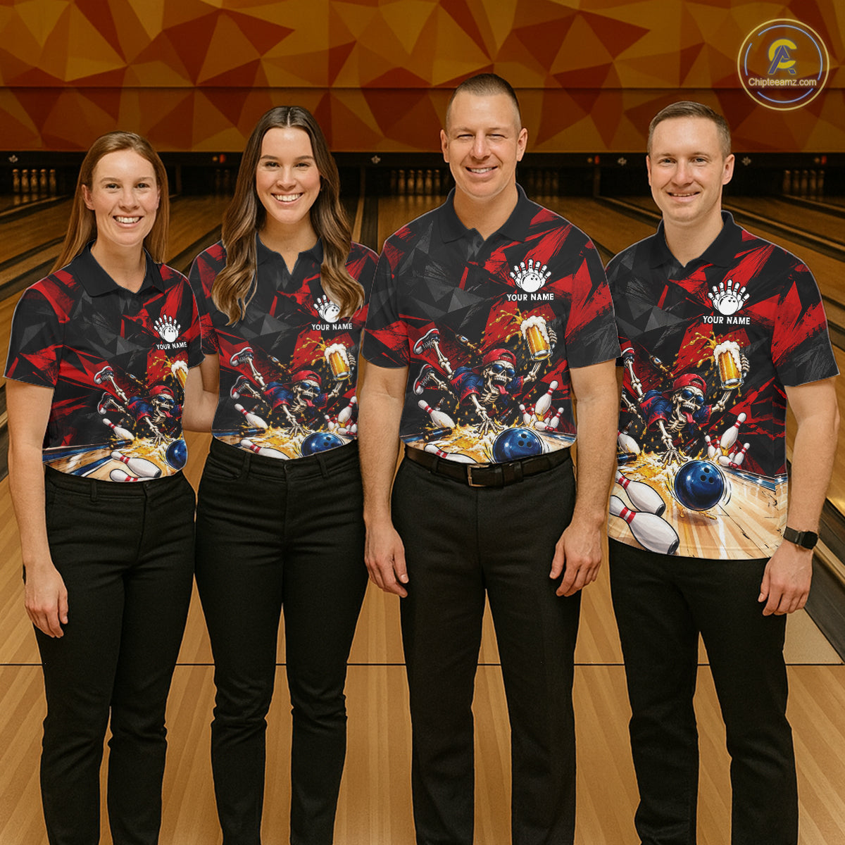 Personalized Bowling Shirt, Funny Skeleton Beer Bowling Shirt With Custom Team Name For Women NHT1517