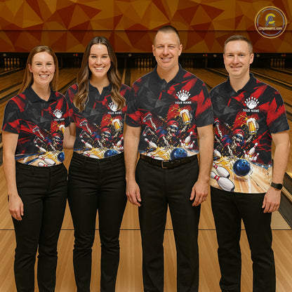 Personalized Bowling Shirt, Funny Skeleton Beer Bowling Shirt With Custom Team Name For Women NHT1517