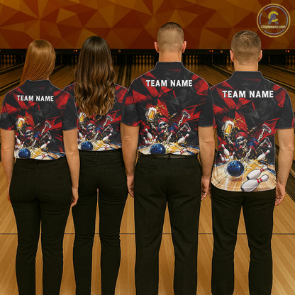 Personalized Bowling Shirt, Funny Skeleton Beer Bowling Shirt With Custom Team Name For Women NHT1517