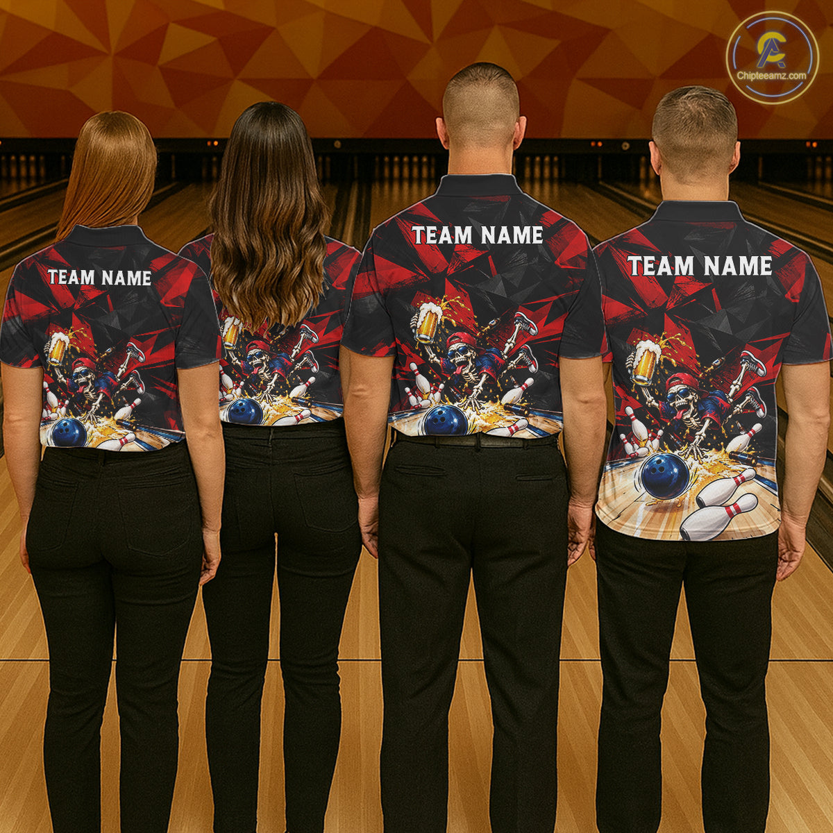 Personalized Bowling Shirt, Funny Skeleton Beer Bowling Shirt With Custom Team Name For Men NHT1517