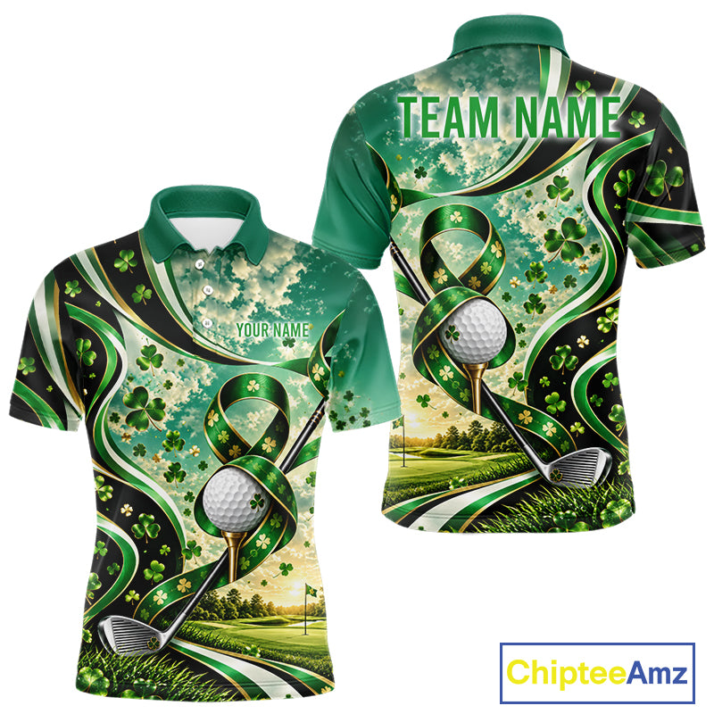 St Patricks Day Men Golf Polo Shirt Custom Shamrock Lucky Clover Team Tournament Jersey NHT1699